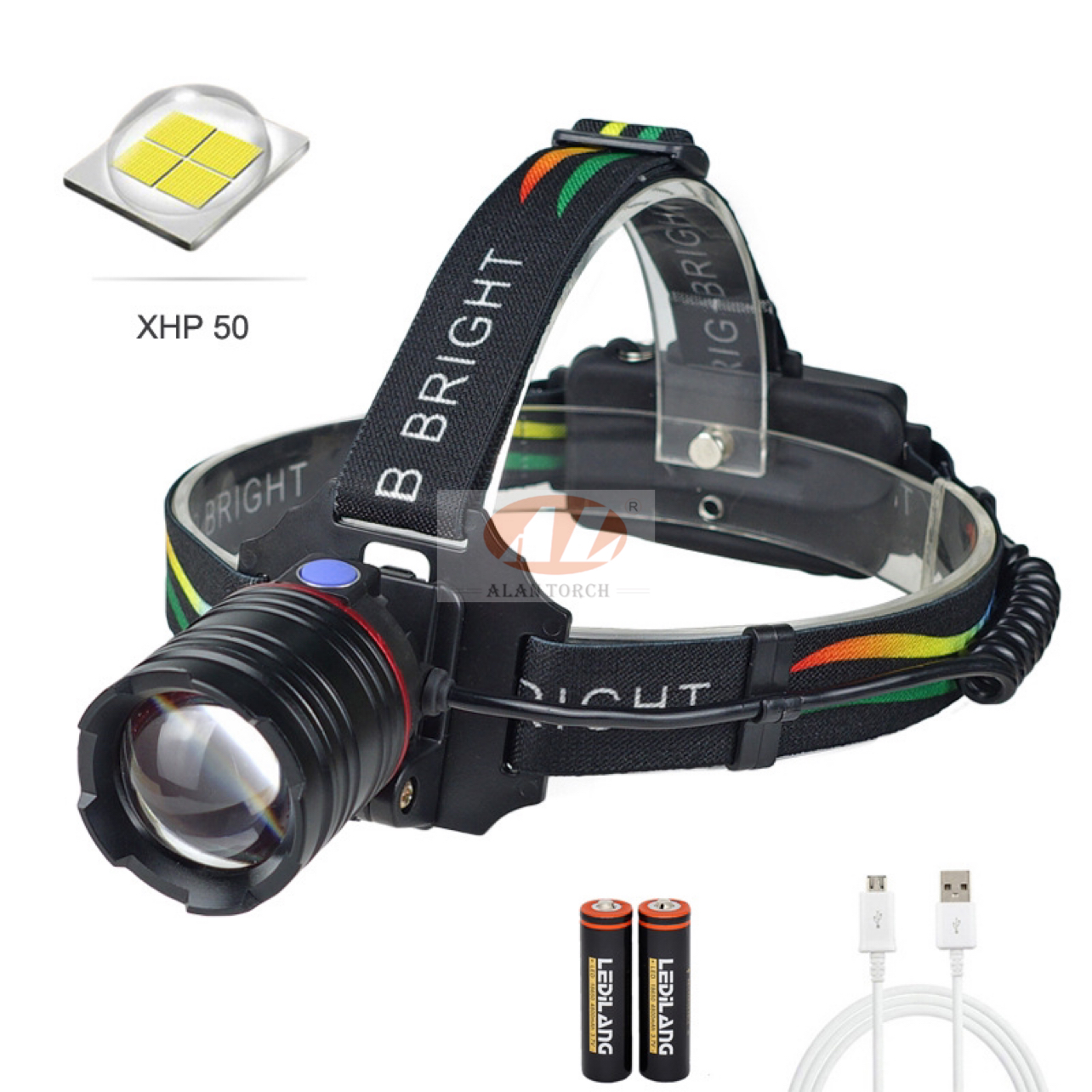 P50 bulb headlight USB charging retractable focus Outdoor headlight super bright light