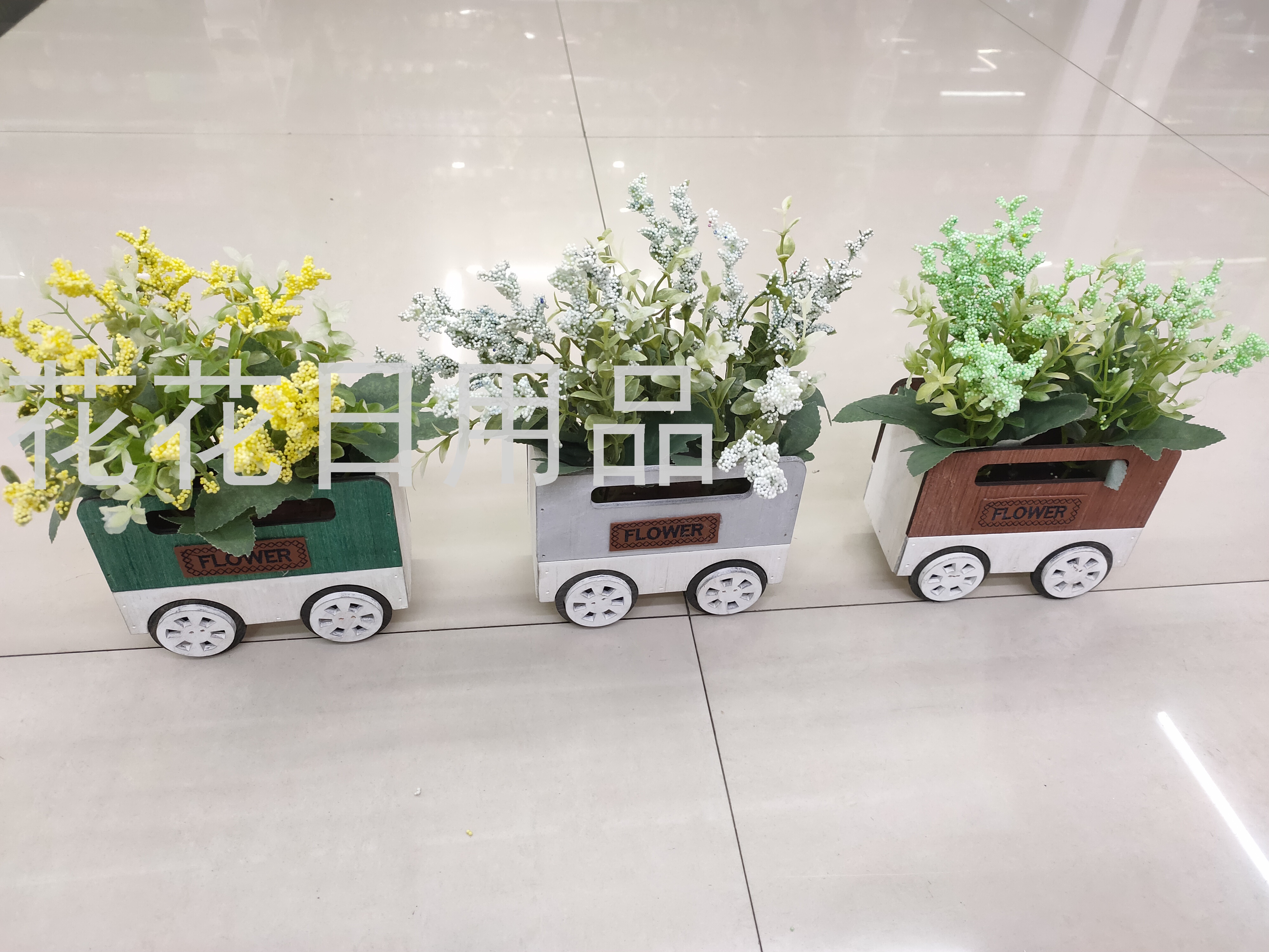 新款木头盆车子造型泡沫薰衣草盆景工艺品摆件