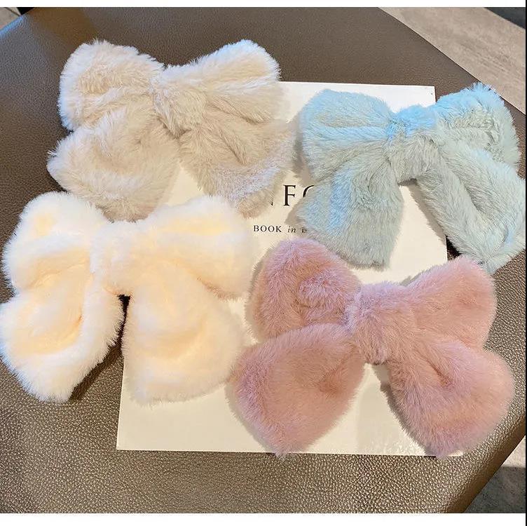 Plush bow hair clip White rabbit hair back hair clip Hair accessories Hair rope Korean edition JK sweet headwear clip