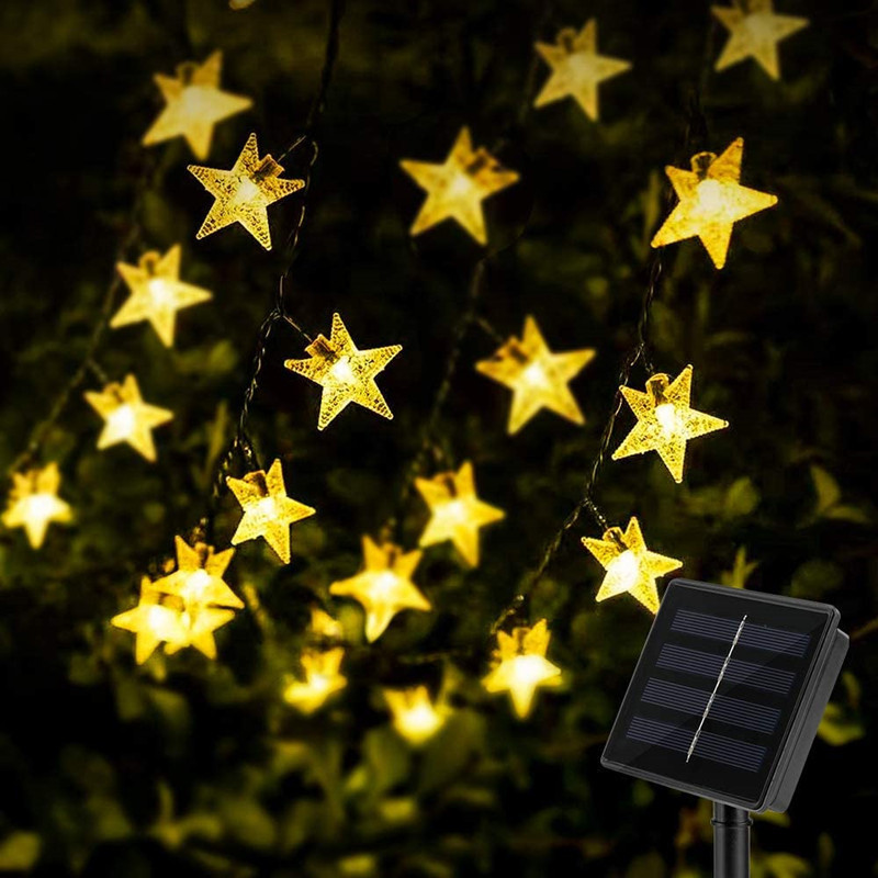 跨境热销太阳能LED灯串户外防雨五角星灯串景观圣诞庭院星星彩灯