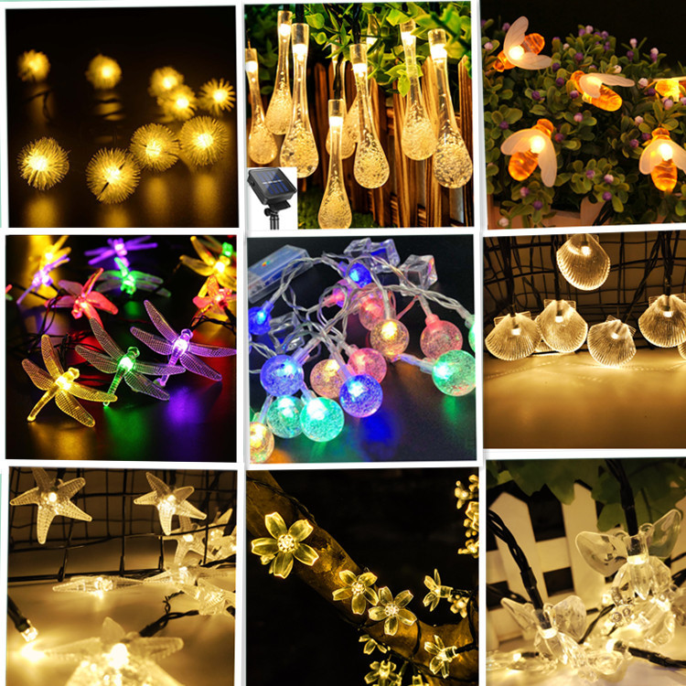 Amazon LED solar color lights outdoor Full Star Christmas lights string balcony pendant garden patio decorative lights