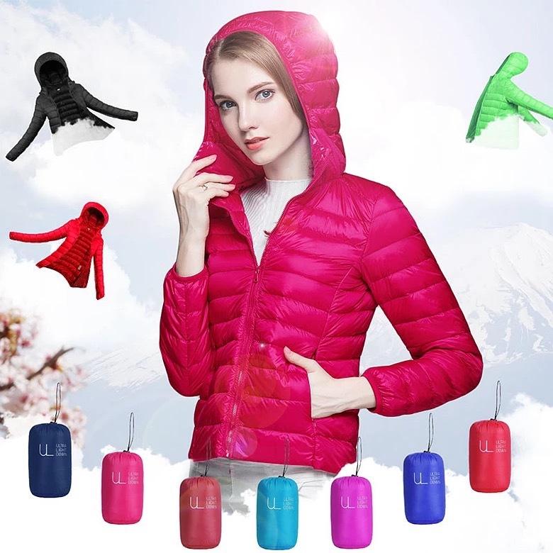 2021 New lightweight down jacket Women's hooded off-season clearance: Korean short style women's white duck down lightweight women's wear