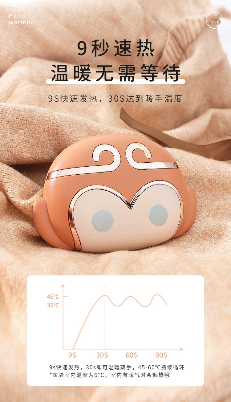 The new hand warmer mini cartoon monkey electric heating pancake is a portable USB charging device for girls to keep their hands warm in winter and cover the dormitory Specification drawing