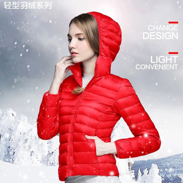 Wholesale of 2021 winter new lightweight down jackets, short hooded women's large-sized white duck down women's coats