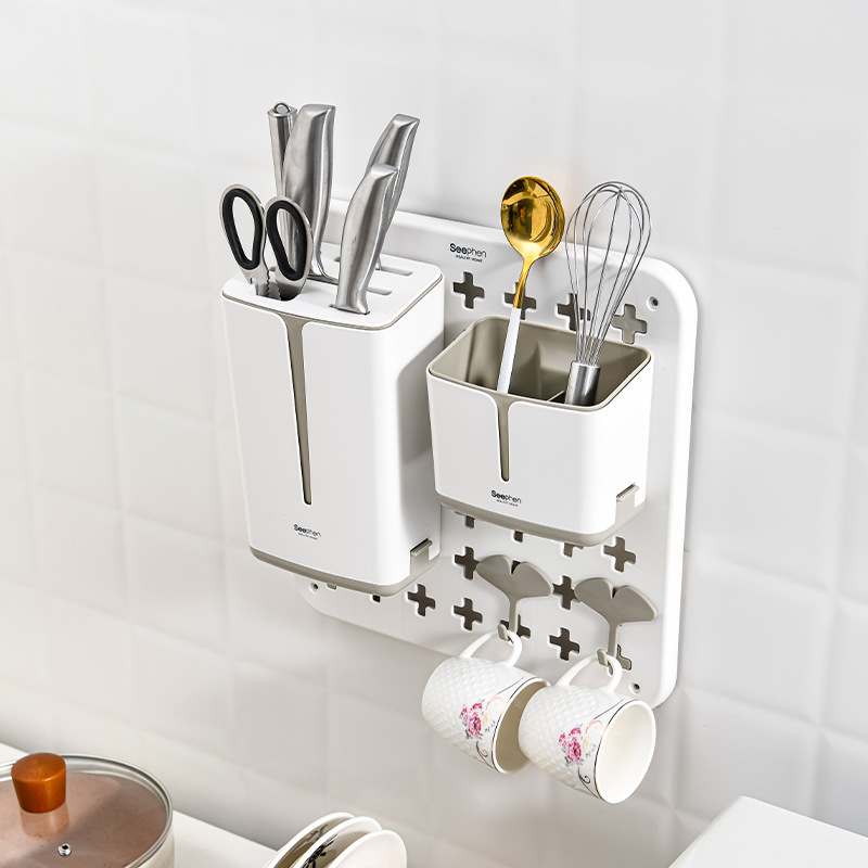 S28-271 perforated board storage rack, non-perforated storage rack, kitchen seasoning rack, draining knife rack, pot lid rack, hook Application Scenario