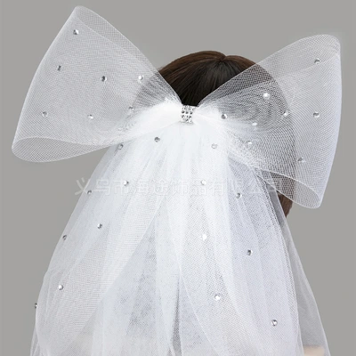 New ins bow flash drill veil bride wedding gauze veil wedding photo studio props manufacturers thumbnail