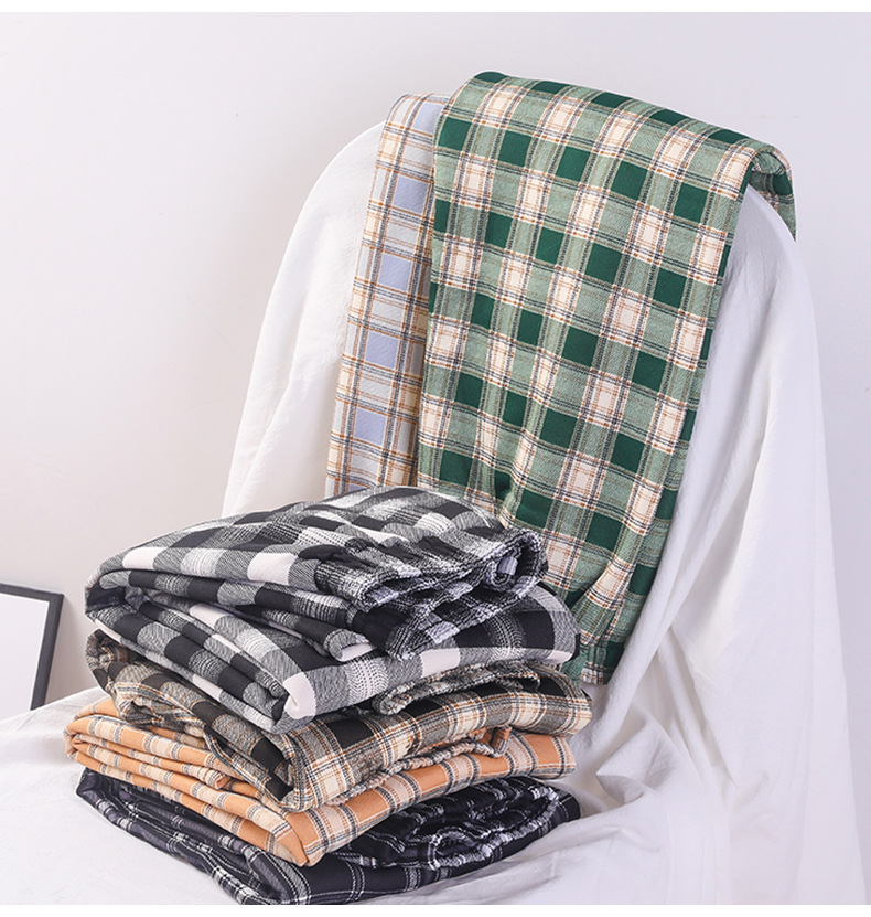 Lamb fleece checkered pants Women's 2021 autumn/winter new high-waisted, slimming, draping, straight-leg casual wide-leg floor-length women's trousers Application Scenario