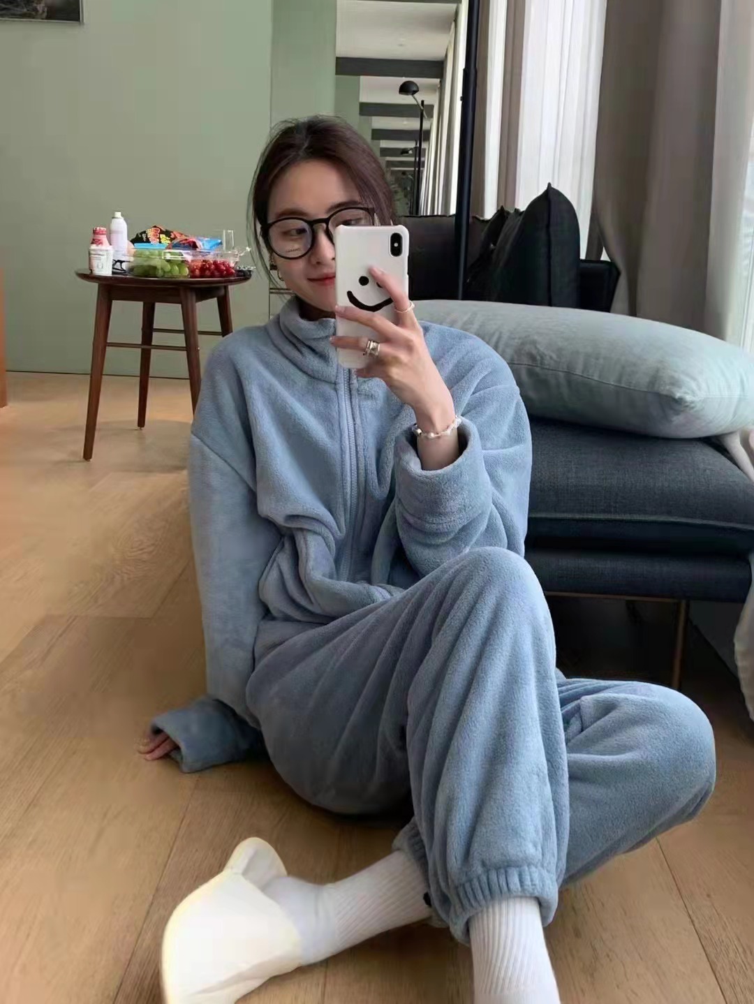 Zhen Dong Autumn and winter thickened flannel pajamas, upper and lower split pajama pants, Korean-style home wear warm pants and warm bathrobes
