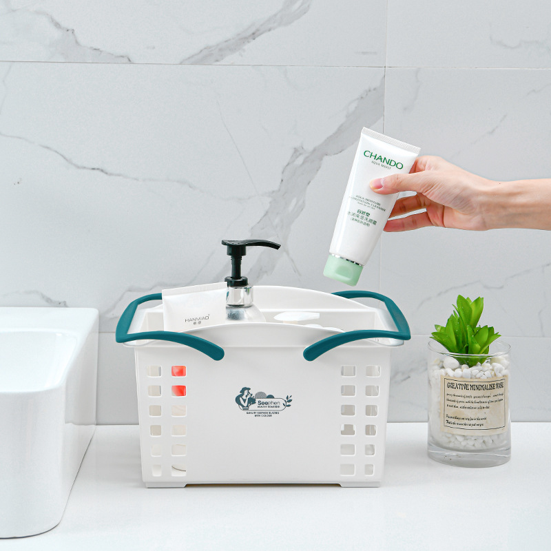 S28-291 Bathroom storage basket, plastic hollowed-out bath basket, hand-held storage basket, household bathroom bath basket, dirty clothes basket Application Scenario