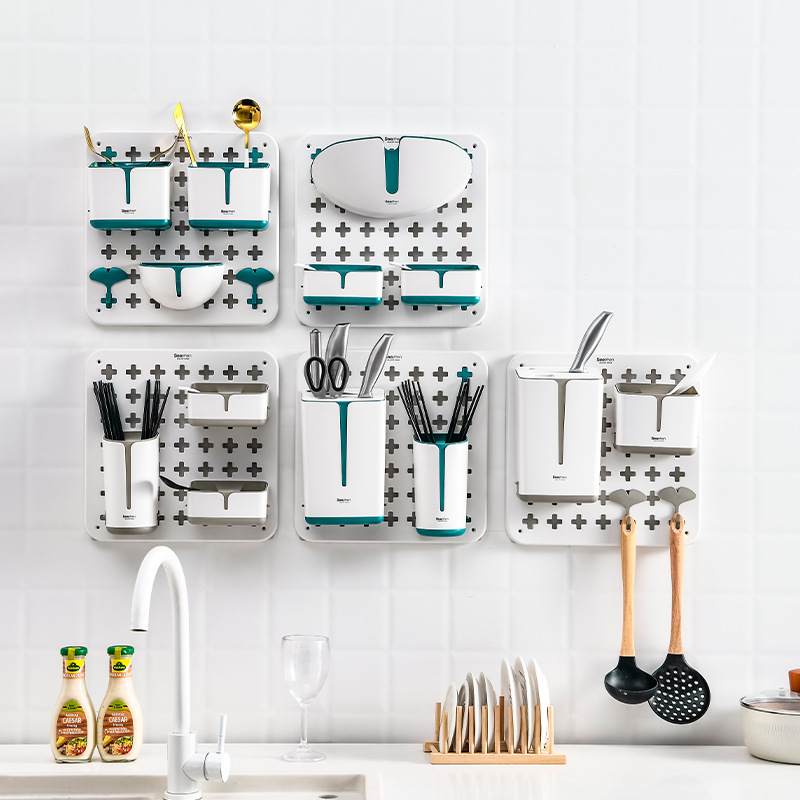 S28-271 perforated board storage rack, non-perforated storage rack, kitchen seasoning rack, draining knife rack, pot lid rack, hook details Picture