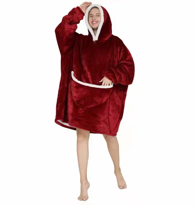 Minpeng new lazy TV hooded hoodie pajamas home clothing flannel lamb double robe thickened