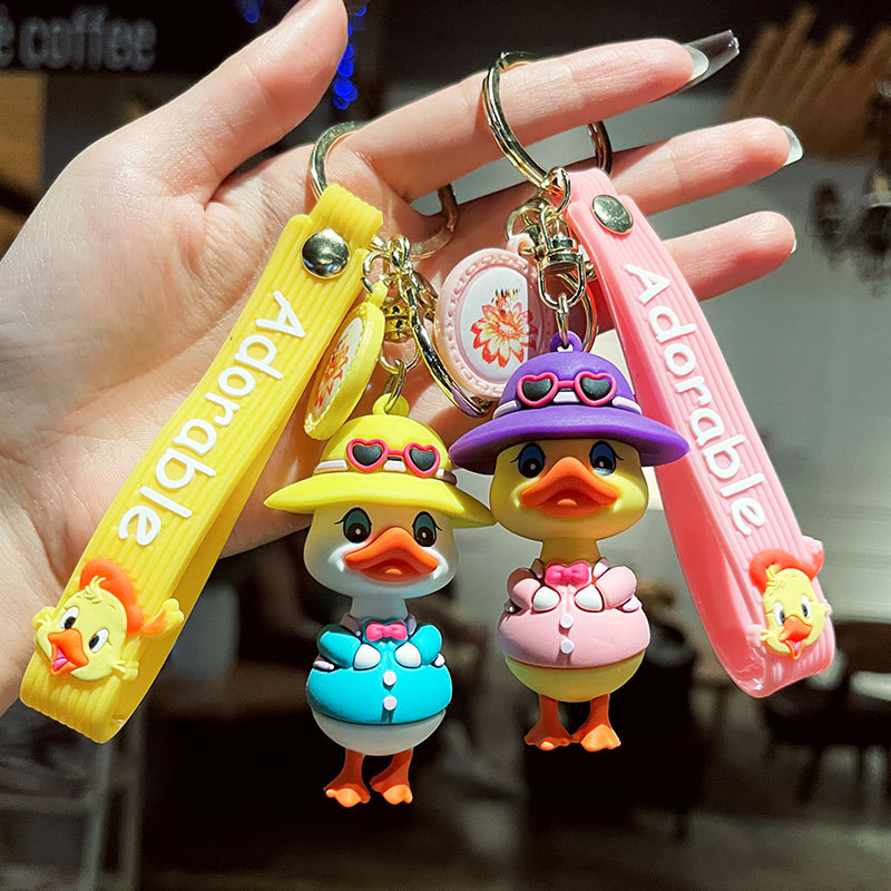 New keychain pendants, cute little duck pvc doll accessories, car keychain chains, Yiwu details Picture