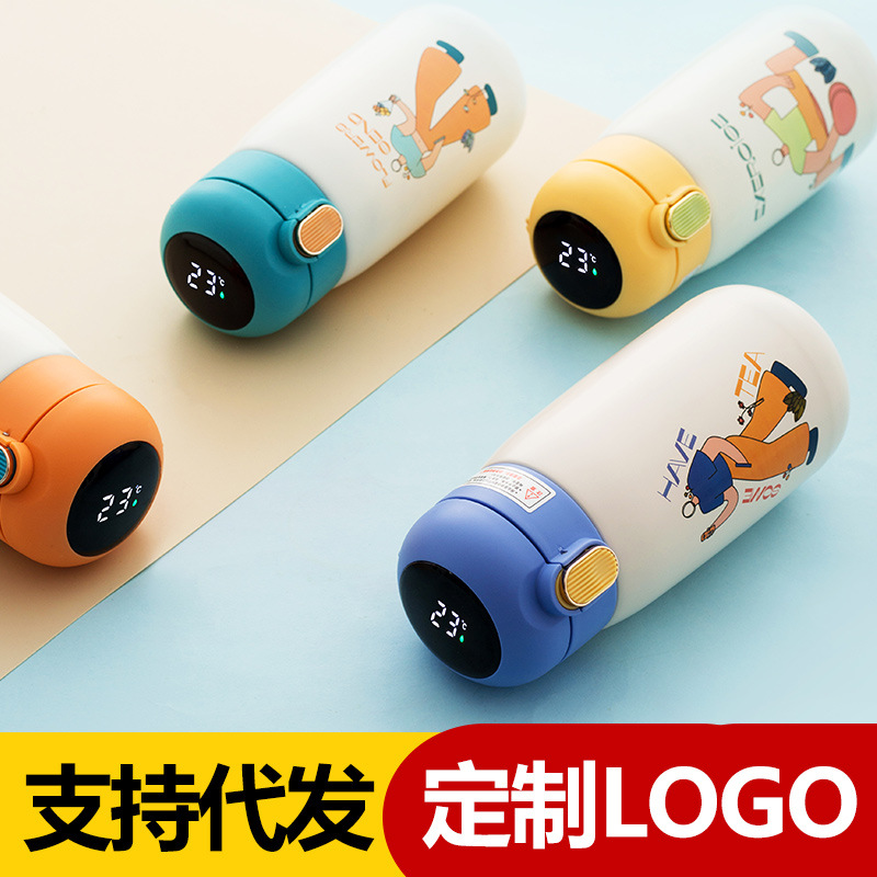 Cup High appearance level smart kids cute stainless steel thermos cup Creative students water cup female chubby bouncing cup