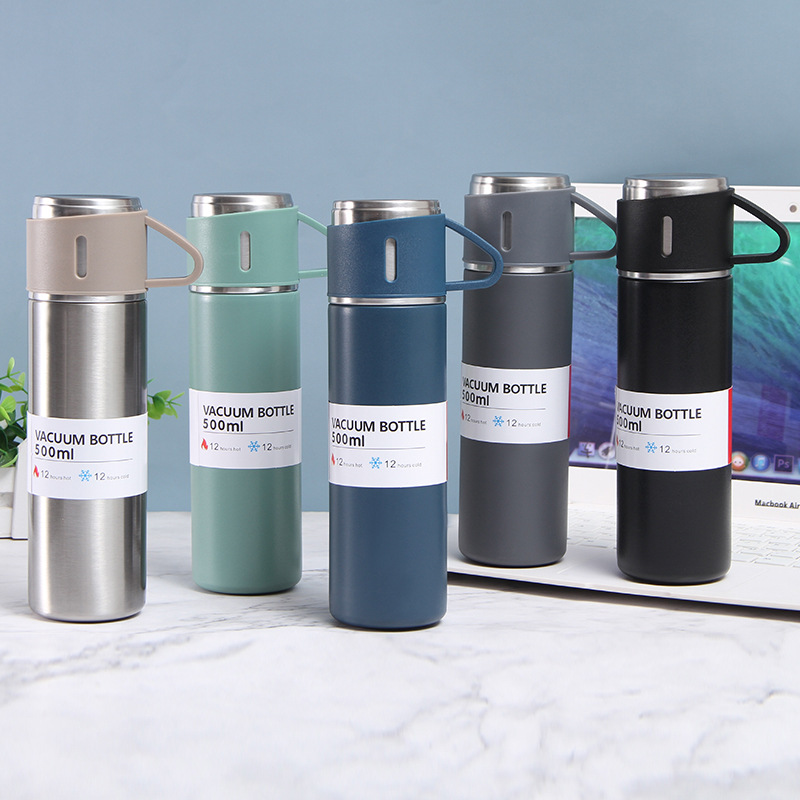 Double layer vacuum stainless steel vacuum cup Set, portable straight cup with lid, luxury gift box, business gift cup customized