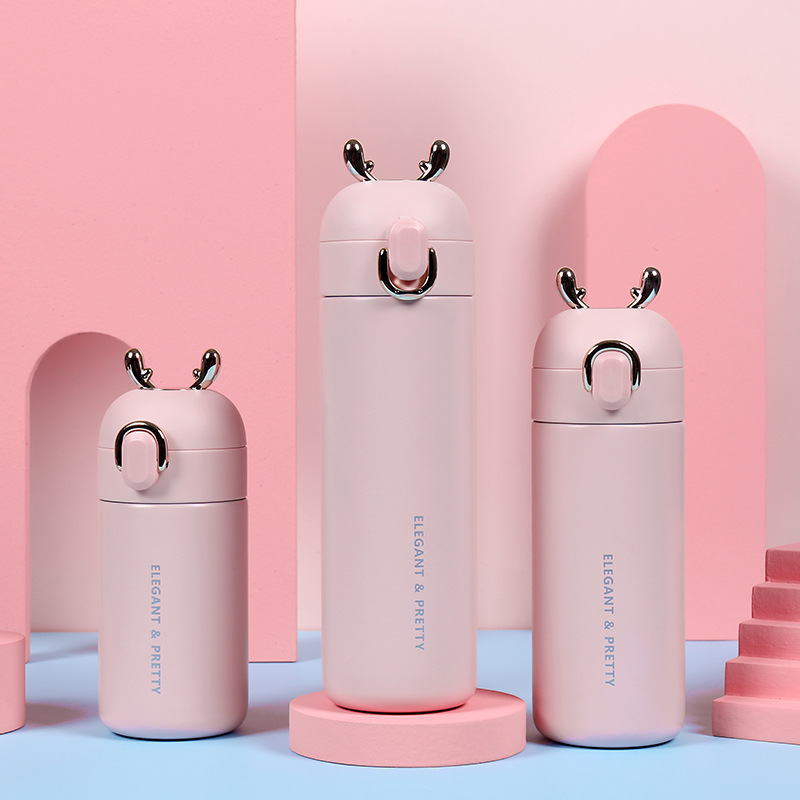 Cute Antler Thermos Creative Bounce Kids water mug Candy color double vacuum thermos gift logo