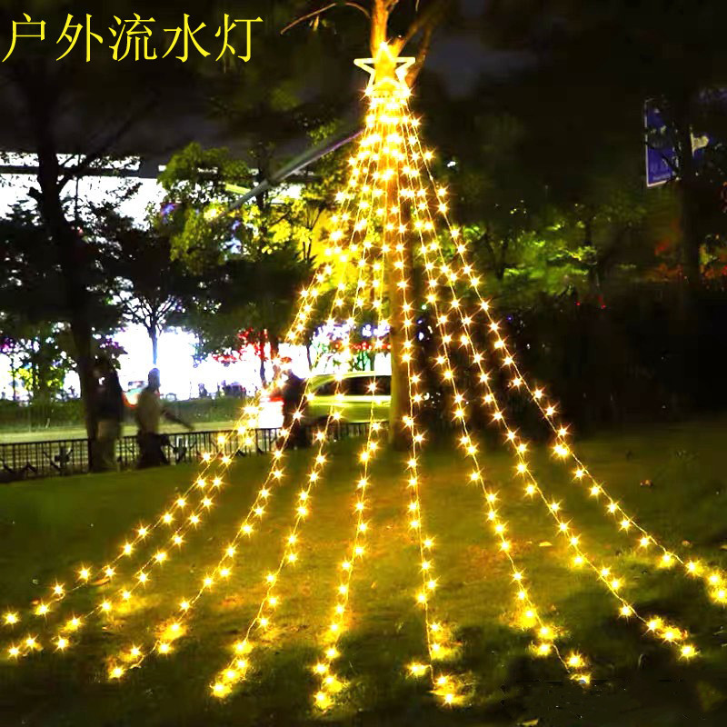 LED 五角星瀑布灯圣诞节挂树灯流水灯流星灯户外庭院草坪星