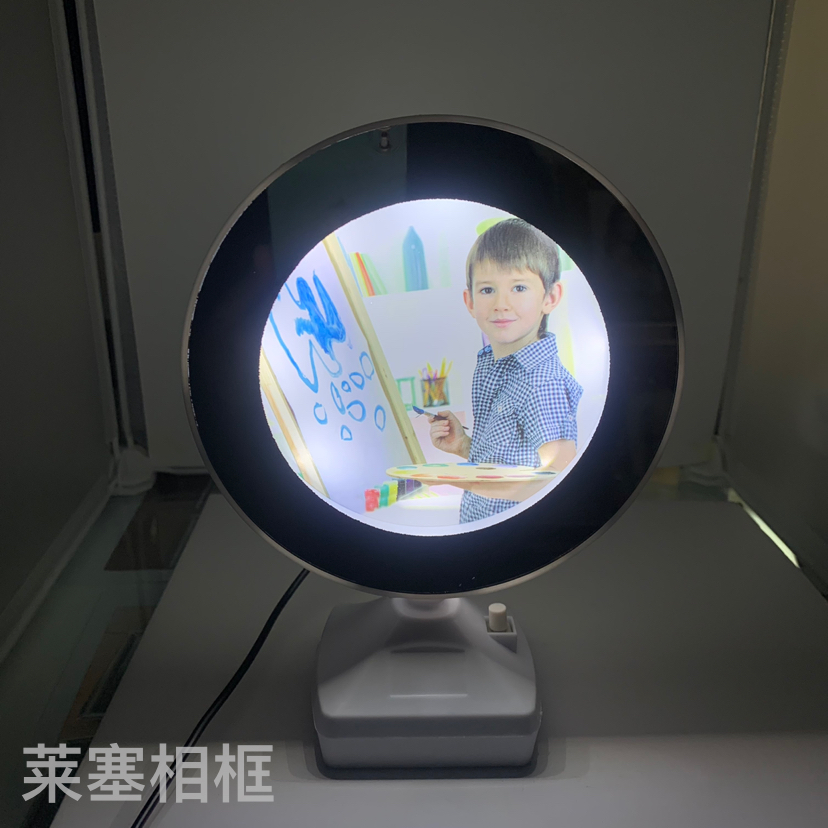 Small round mirror, photo, living room, bedroom, handicrafts, display table with light, makeup mirror, photo frame Item Picture