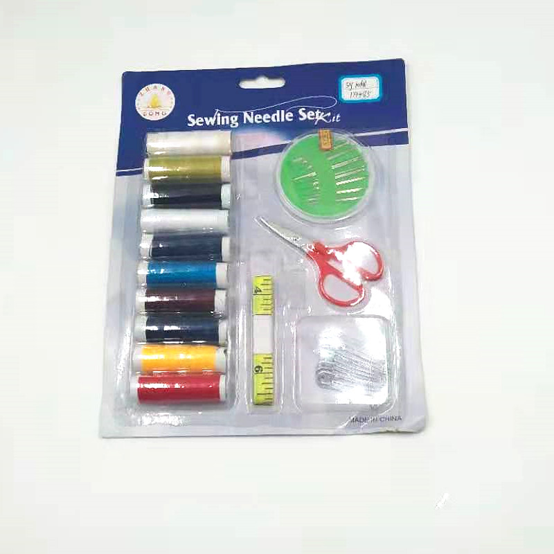 A popular and best-selling sewing kit for home use, including a sewing kit, small scissors, a flexible tape measure, buttons, pins, and a tape measure