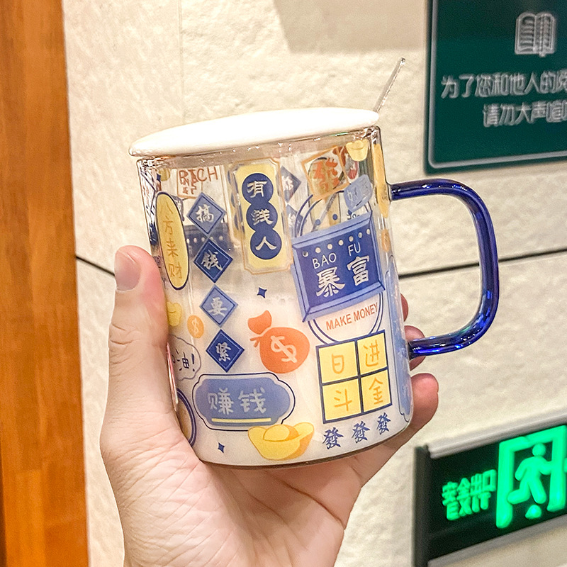 Vintage vintage Hong Kong style with lid spoon glass vintage vintage creative mug trend text