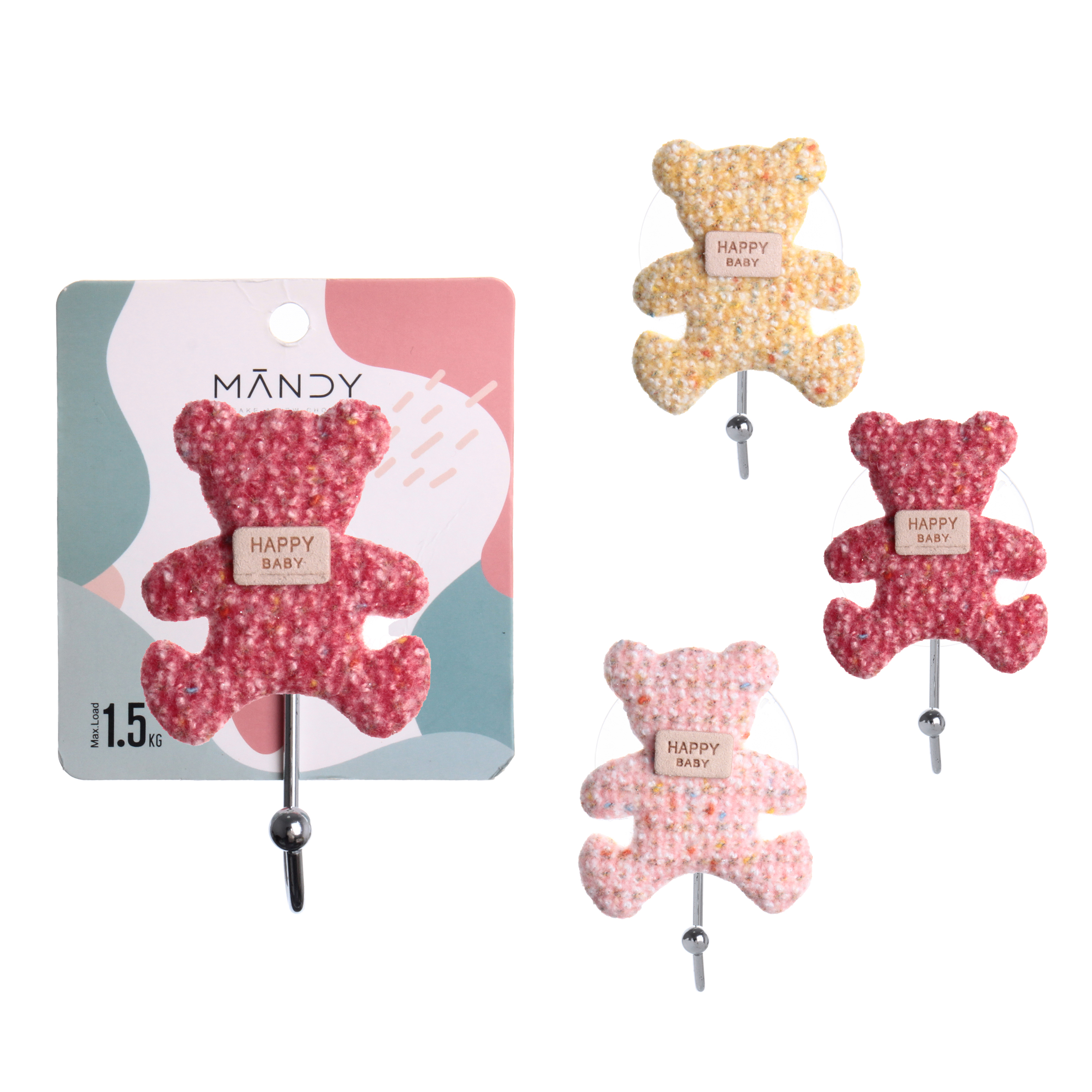 [Mandi Home] Fabric bear suction hook Bathroom kitchen hook sticky hook strong bearing free punch