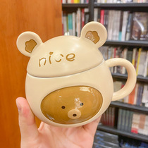 Korean-style creative cartoon relief bear ceramic mug office lovers coffee mug with hand gift mug