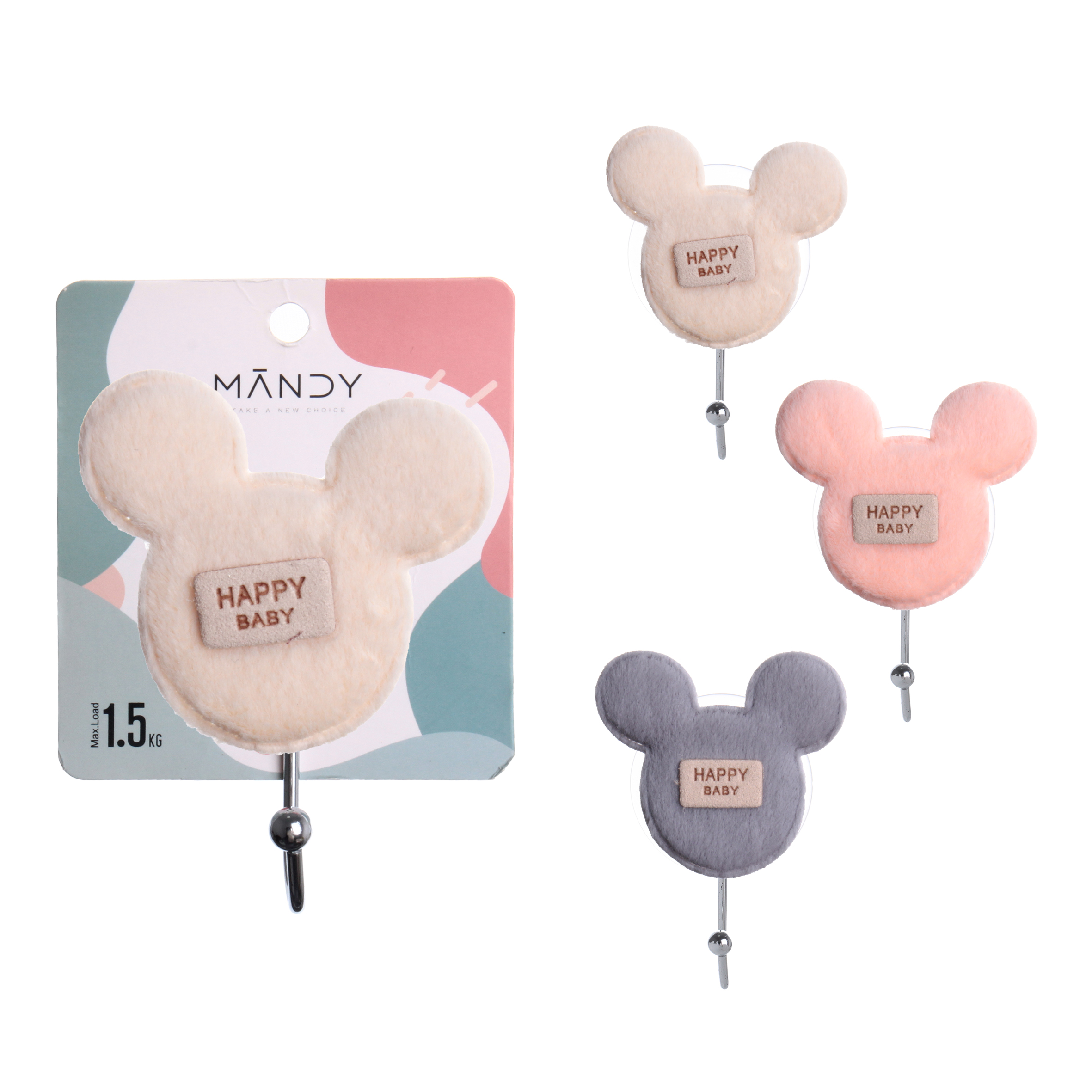 [Mandi Home] Cloth Mickey suction hook bathroom kitchen hook sticky hook strong bearing free punching
