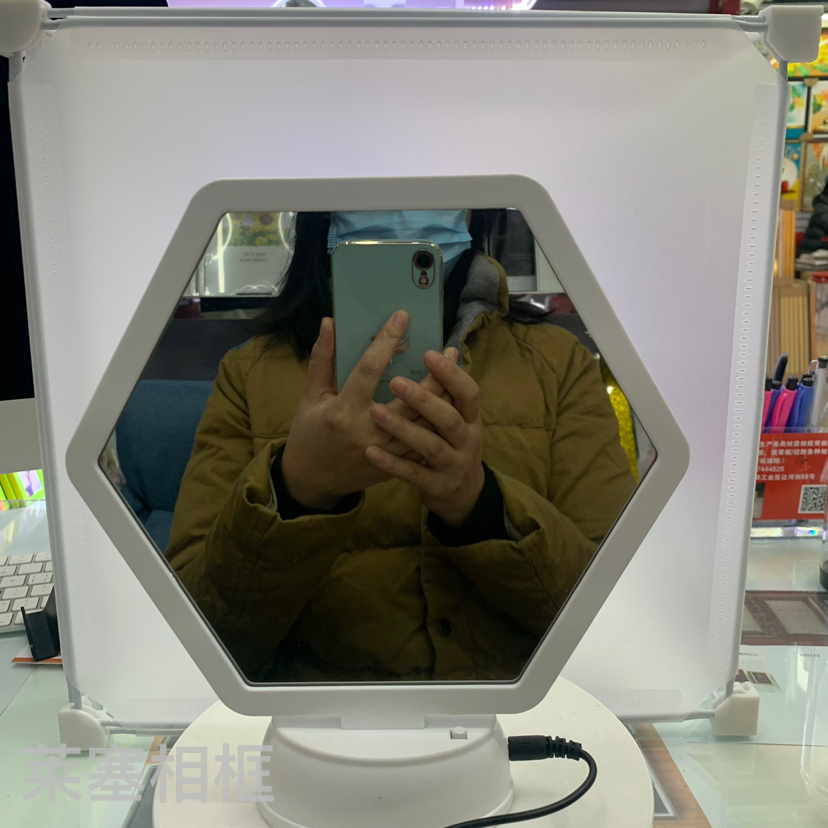 Hexagonal LED light creative decorative items, handicrafts, home decoration, living room, bedroom photos, magic mirror, photo frame details Picture