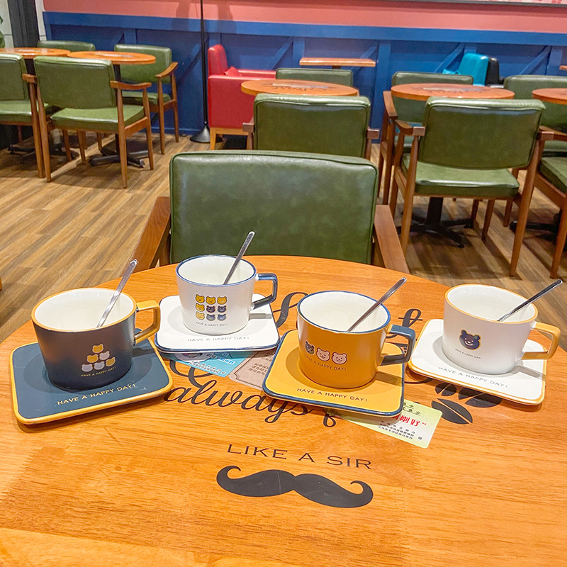 Cute cartoon Bear Breakfast mug Little fresh student Ceramic Coffee cup and Saucer Set Home milk mug