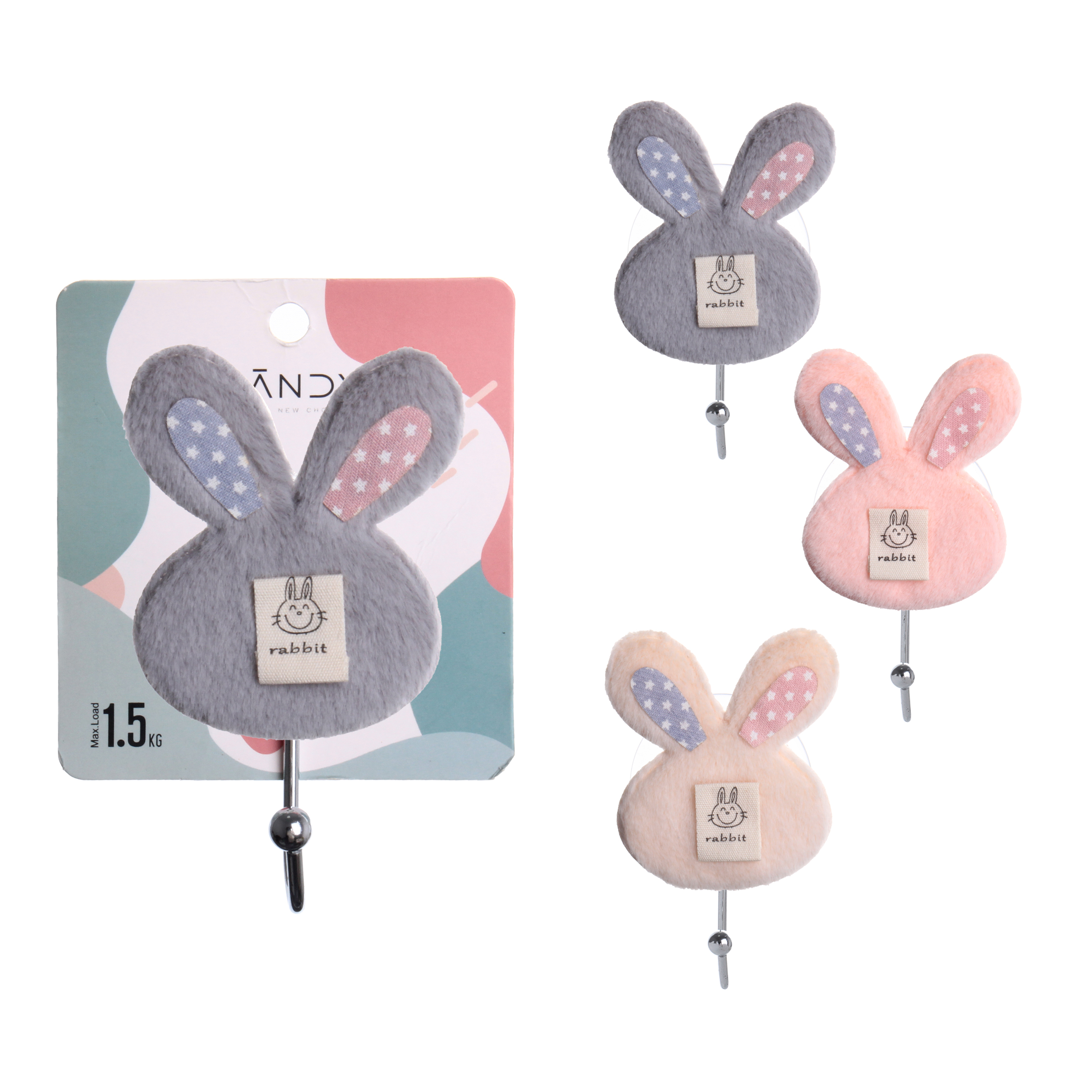 [Mandi Home] Cloth rabbit suction hook Bathroom kitchen hook sticky hook strong load-bearing hole free
