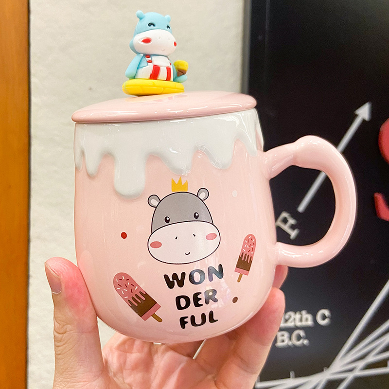Korean cartoon cute hippo ceramic cup home boy and girl students lovers mugs creative children's breakfast mugs