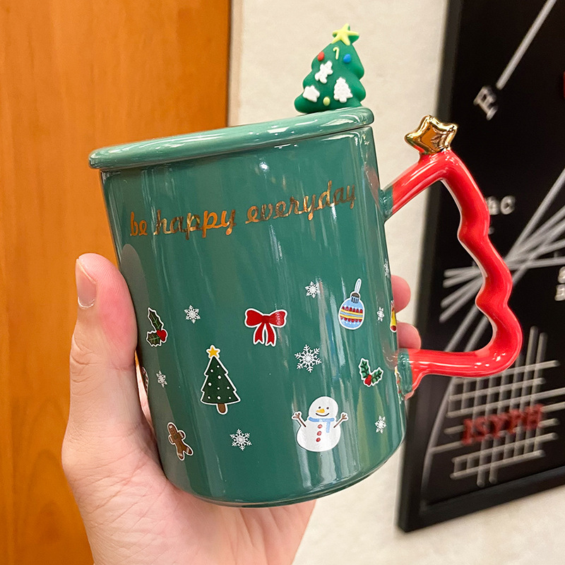 Cartoon Creative Christmas mug with lid spoon personalized gift ceramic mug home breakfast milk coffee mug