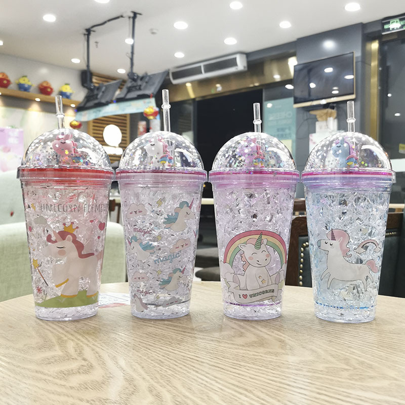 Baileys Unicorn ice crush cup Straw cup Schoolgirl cute summer double plastic cup drink cup