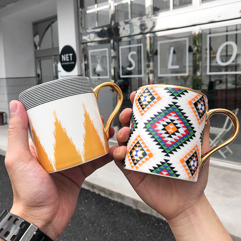 Luxury gold handle mug Creative ceramic mug Business office coffee mug Wedding gift mug