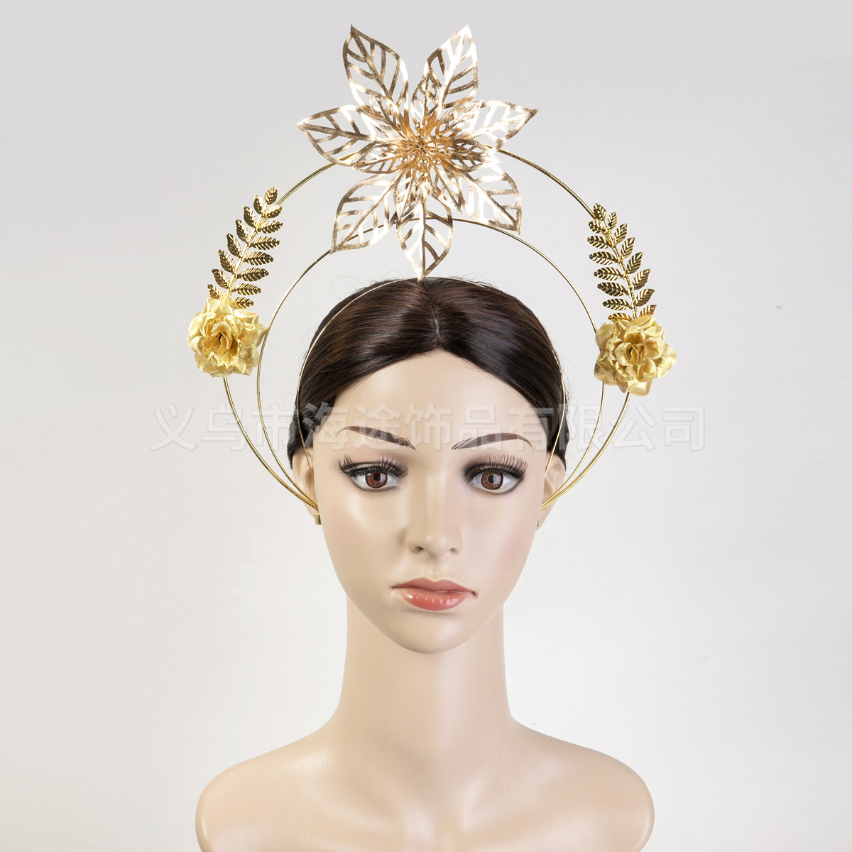 ins Gold Lolita tiara Madonna halo multi-layer flower hair band hair accessories fashion runway exaggerated tiara