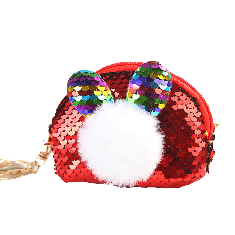Versión coreana lindo lentejuelas peludo bola cero billetera dibujos animados Señora Pequeña billetera fiesta moneda llave almacenamiento bolsa lote Item Picture