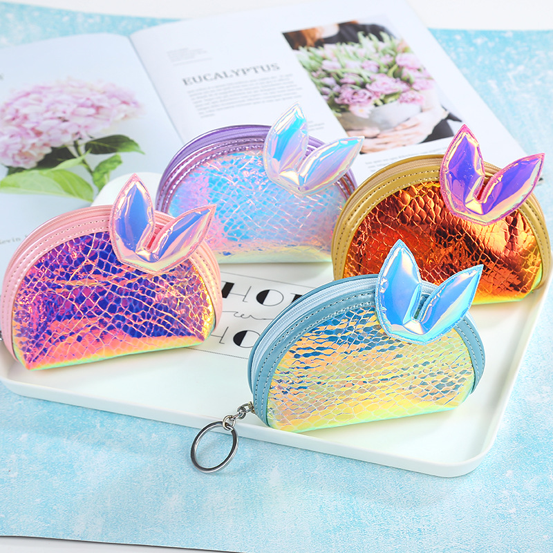 Katong Female Laser rabbit Ear coin purse, pvc cute mini bag, makeup storage bag, keychain bag manufacturer