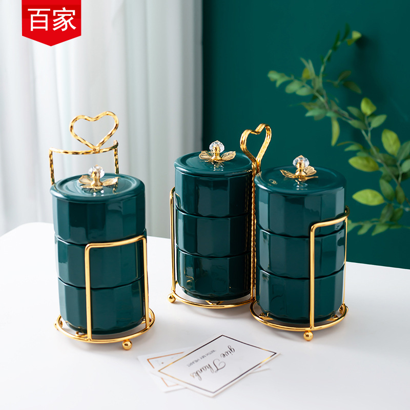 Household fruit tray Living room tea table ceramic folding box candy box three layer dried fruit box nut storage plate light luxury fruit tray thumbnail