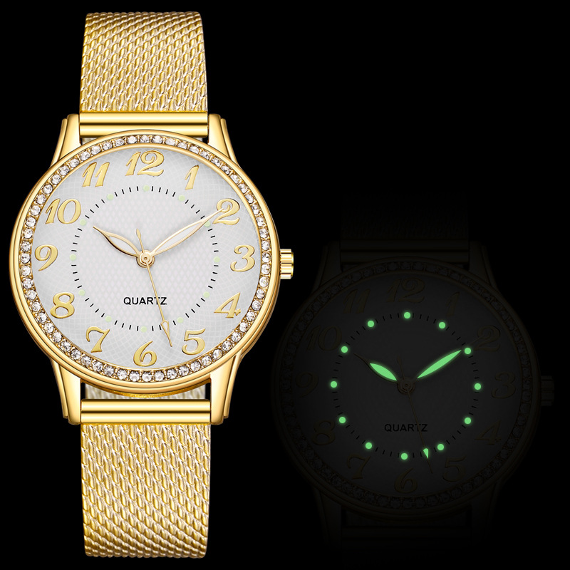 Cross-border explosion gold set luminous watch lady fashion trend business network with lady quartz watch manufacturers wholesale