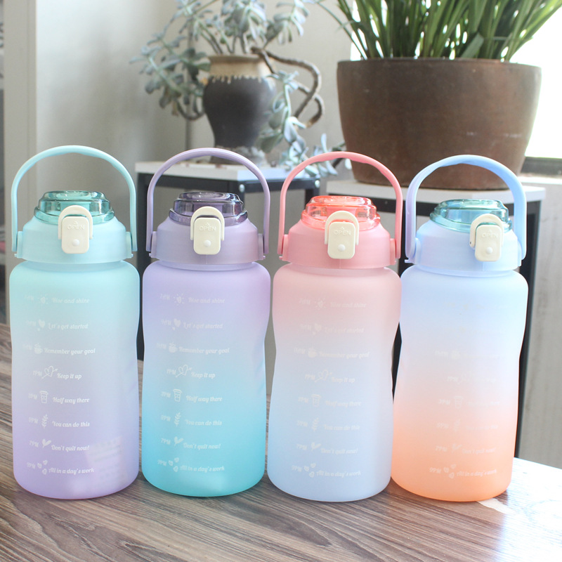 2000ml influencers taza de agua grande sandblast color creciente para mujeres kettle deportes al aire libre copa espacial cubierta bounce con asa