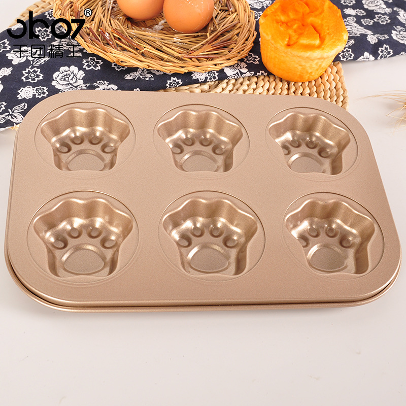 Non-stick 6 x cake pan Cat claw oven pan 6 x baking pan DIY pastry bread mold carbon steel