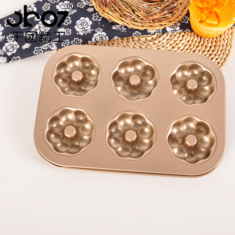 Non-stick 6-link cake pan Golden pumpkin oven baking pan DIY pastry mold carbon steel thumbnail