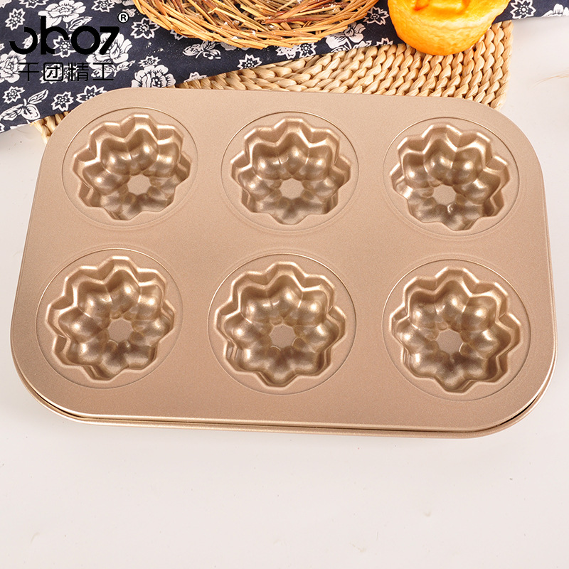 Non-stick 6 line cake baking pan purple gold flower oven baking pan 6 line baking pan DIY pastry bread mold carbon steel thumbnail