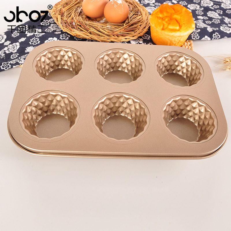不沾6连蛋糕烤盘菱形边 烤箱烤盘 6连烤盘 DIY西点面包模具碳钢
