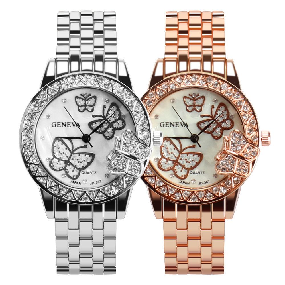 Stainless steel belt ladies watch Female students fashion quartz watch set with diamond gift watch butterfly watch wholesale