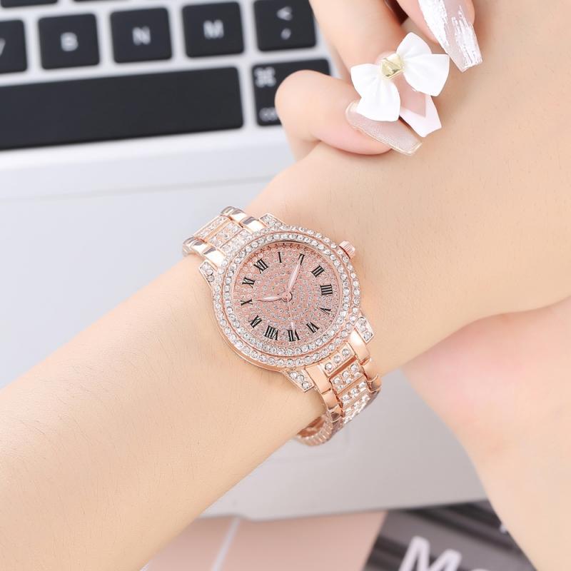 Lady Full diamond steel band quartz watch sparkling Roman digital fashion watch casual