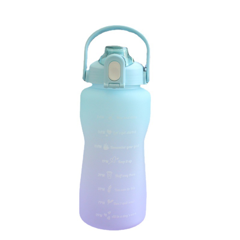 2000ml popular large water cup, sandblasted gradient color women's water bottle, outdoor sports space cup, bouncy lid with handle Item Picture