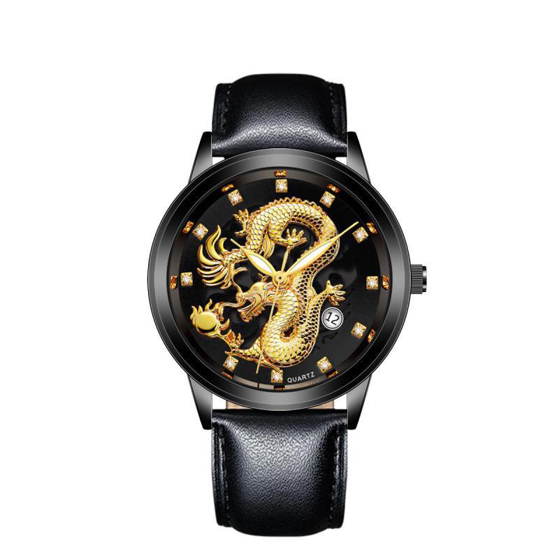 202 New men's non-mechanical calendar Glow-in-the-dark Watch 3D Golden Dragon cross-border explosive quartz watch
