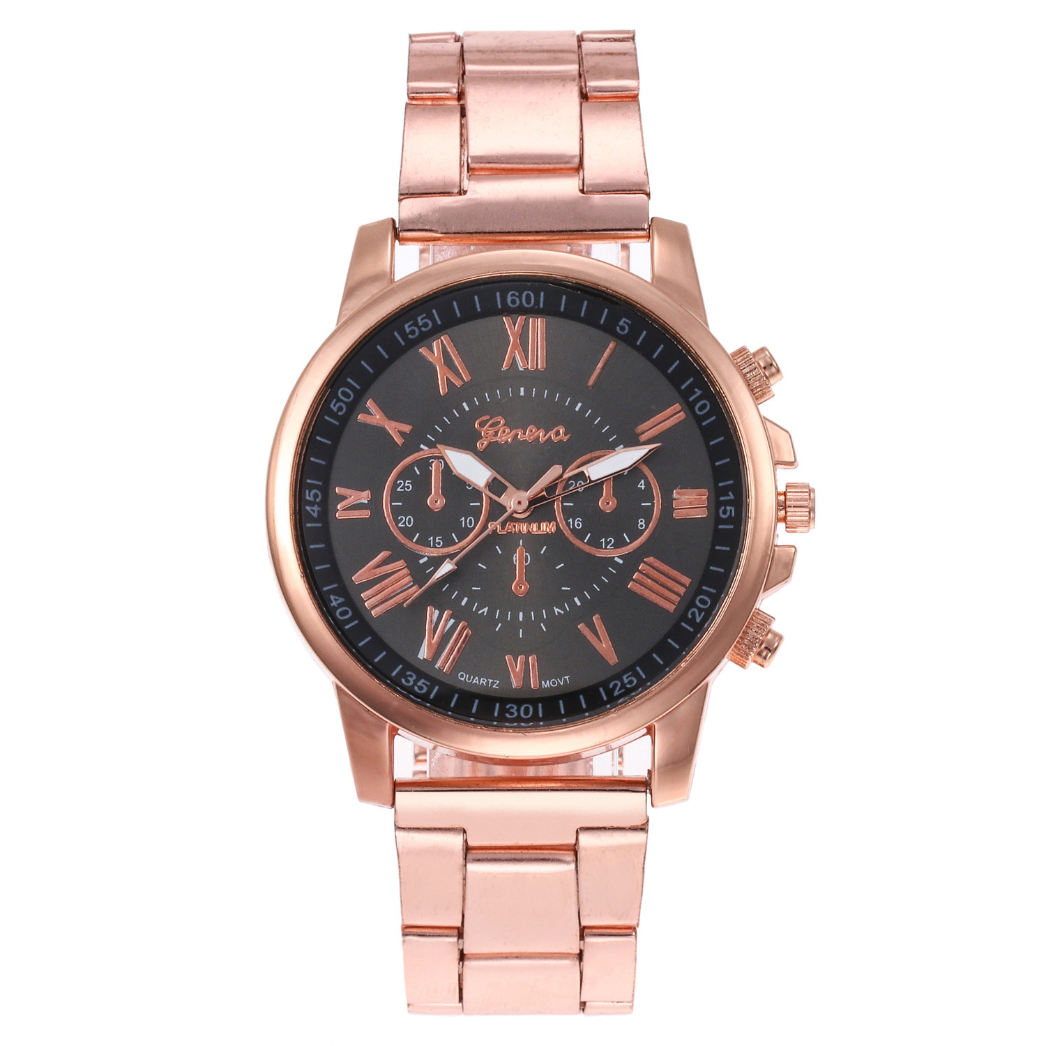 Foreign trade hot set fake three eyes six needle steel strap watches men and women general lovers watches women's quartz watch