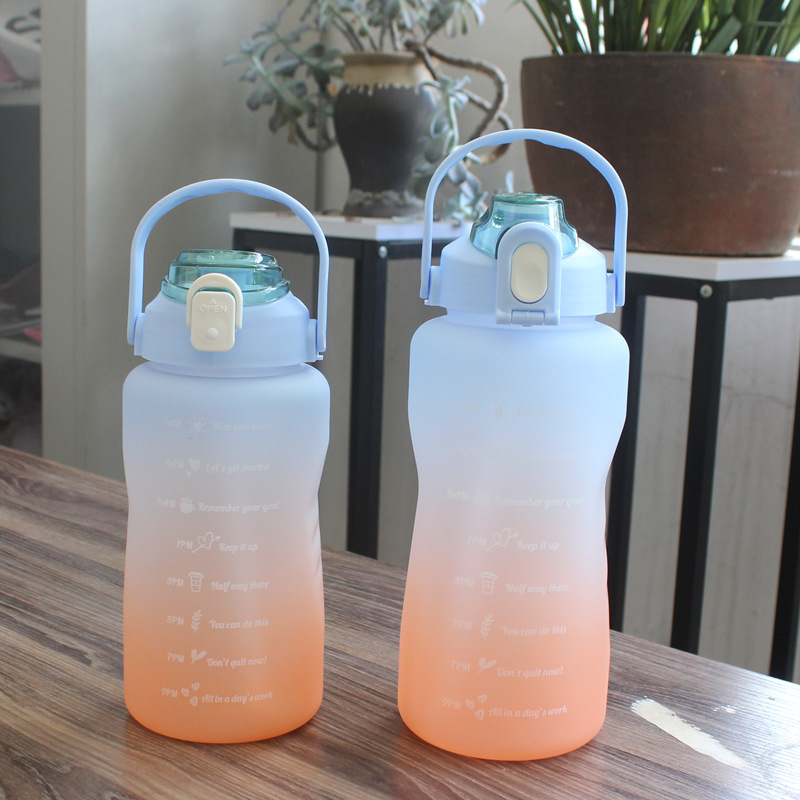 2000ml popular large water cup, sandblasted gradient color women's water bottle, outdoor sports space cup, bouncy lid with handle details Picture