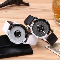 Leather watchband black and white watchcase casual watch male and female students creative wechat business popular watches